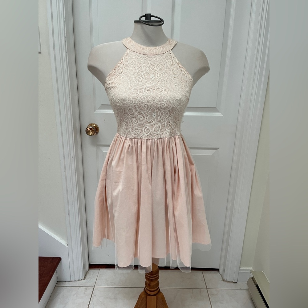 Seduction Chic Lace Halter Midi Dress in Blush